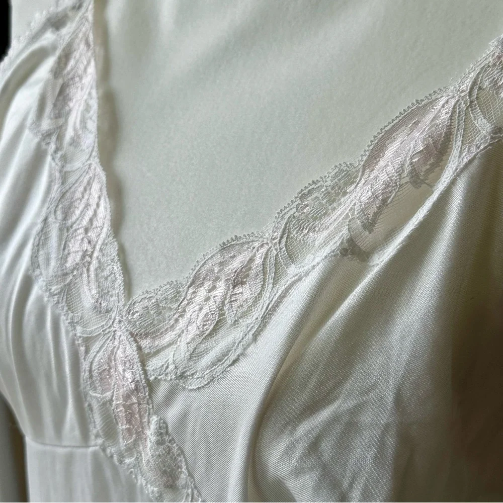 White Pink Lace Chemise Spaghetti Straps Slip Dress Vintage Union Made Size 42 - Picture 6 of 11